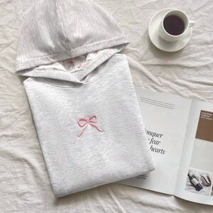 women's gray hoodie with pink bow